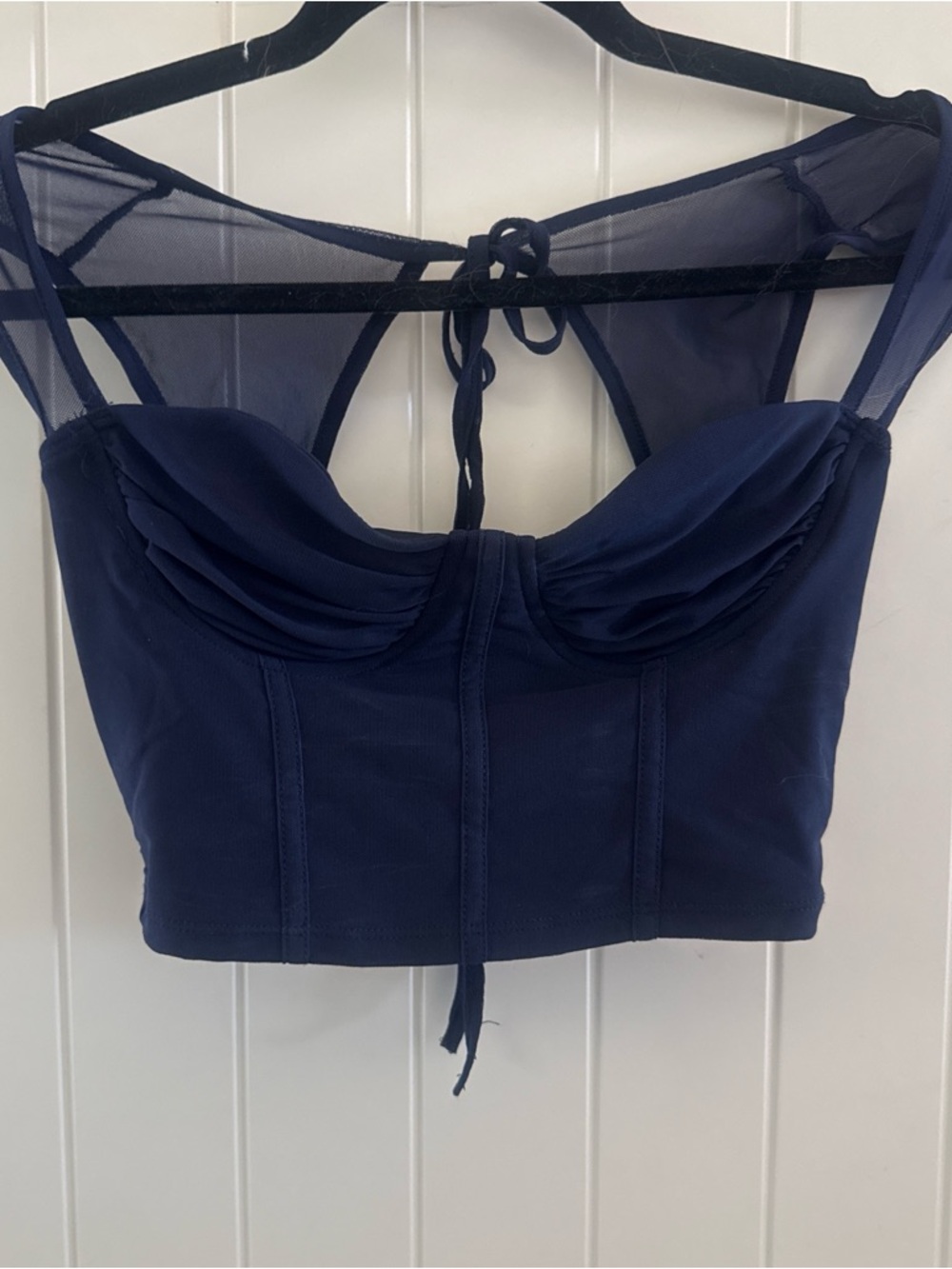 SHEIN Navy Blue Bra Top with Sheer Panels